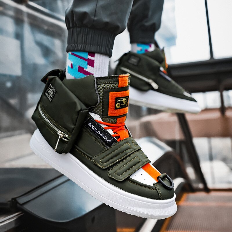 Hip Hop Pocket Street Casual Shoes Men Sports Chunky Sneakers Walking Footwear Dancing Gear Shoes Tenis Masculino: deep green / 42