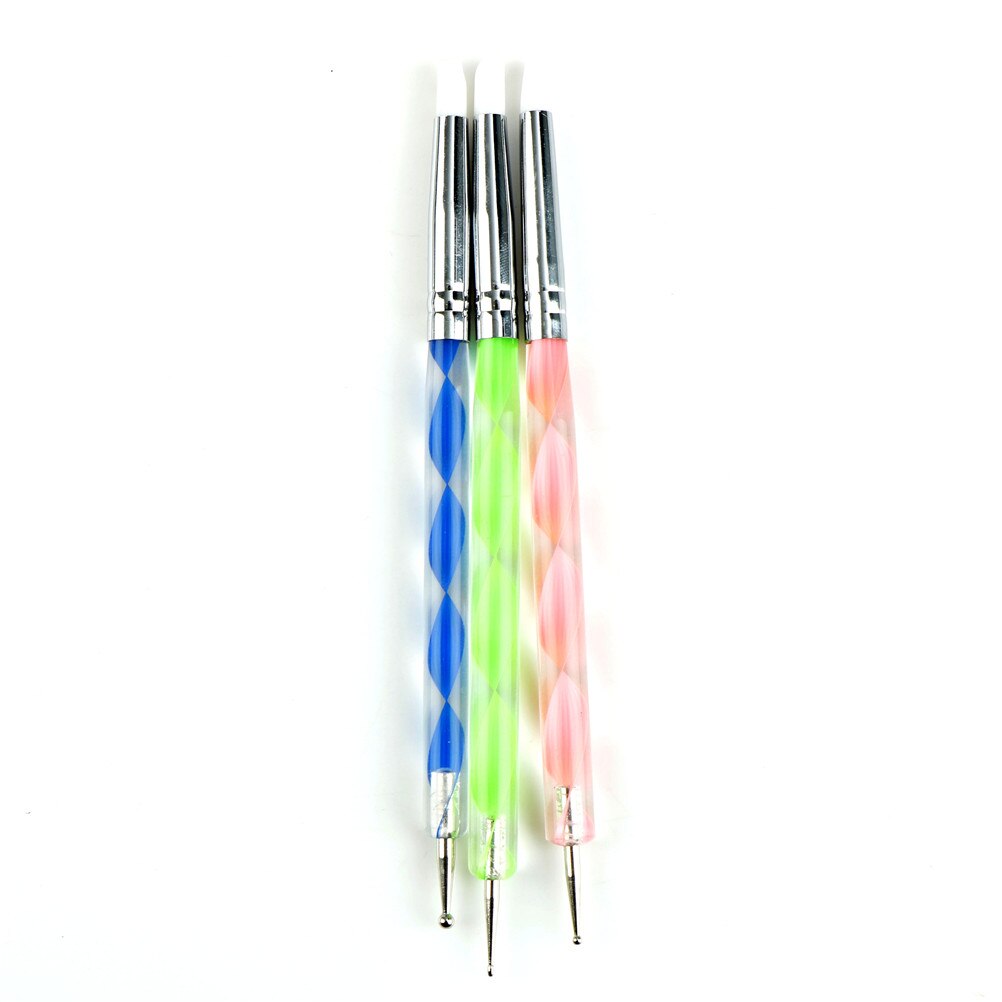 AACAR 5pc Double Head Pick Rhinestone Manicure Tool Nail Art Silicone Dotting Pen Brush Sculpture Emboss Carving Shaping Paint