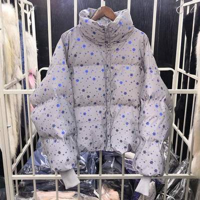 snowflake Winter warm overcoat long reflective jacket luminous casual coat thick streetwear loose glowing parka padded outwear: blue / XL