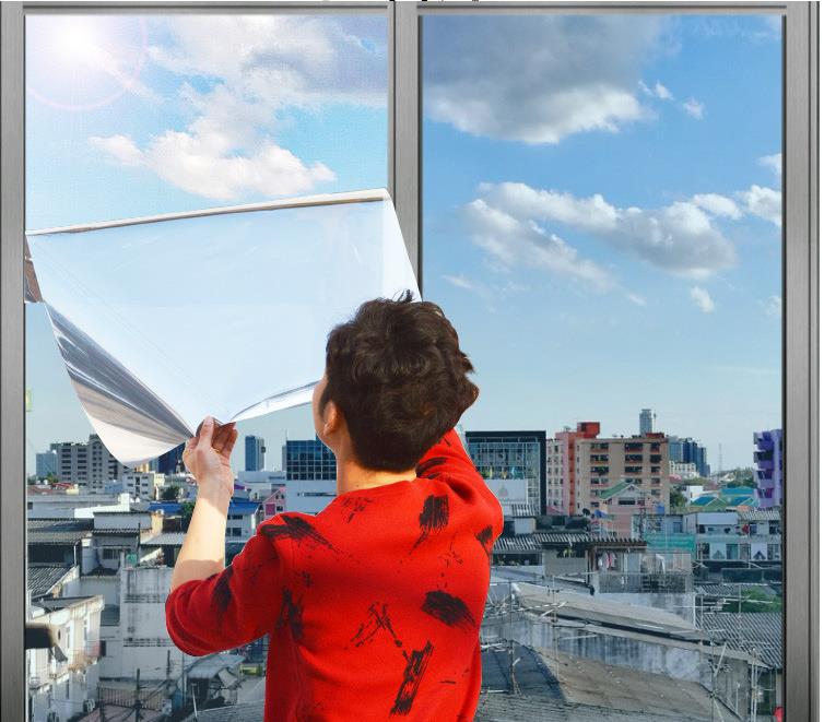 One-way perspective privacy sunshade household cellophane sticker heat insulation film window sunscreen glass film: silver / width 40cm