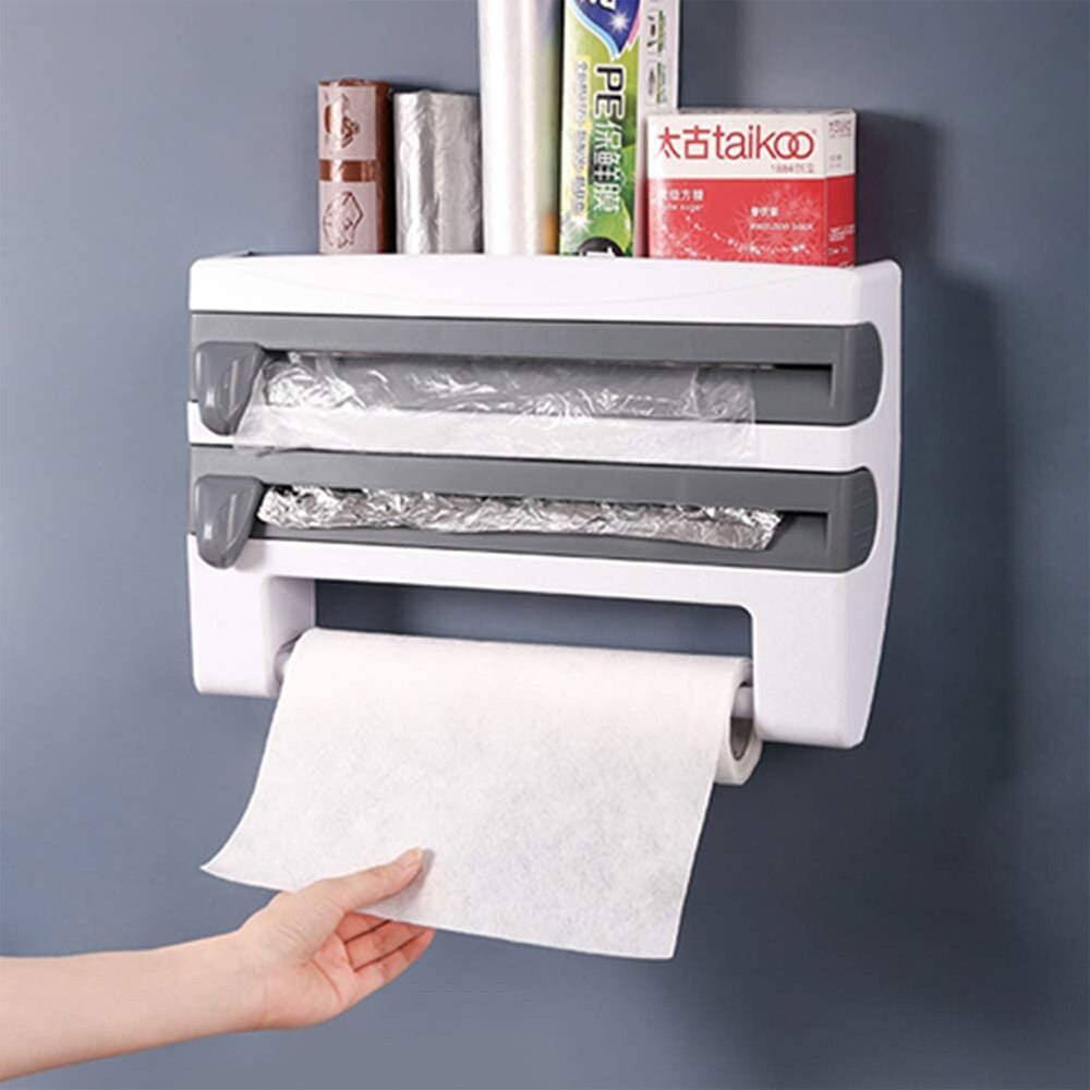 Plastfolie dispenser folie papir cutter indpakning arrangører til køkken vægmonteringsholder multifunktions tilbehør gadgets