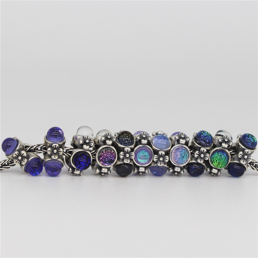 Mistel Schmuck 925 Sterling Silber Jahrgang Blumen verdreifachen Glas Charme Korn passen Europäischen Troll Armbinde