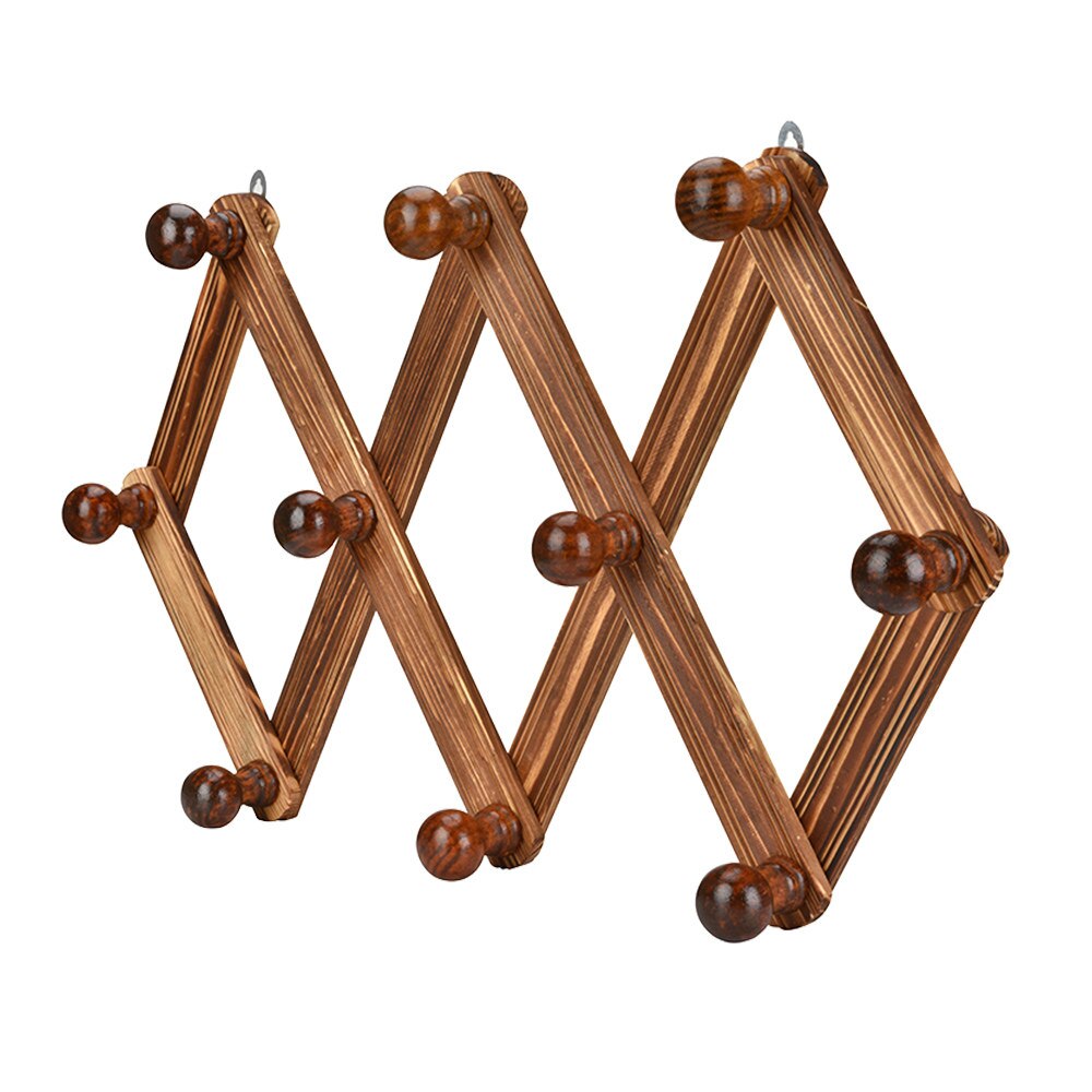 10 Hook Wood Expandable Rack Coat Hanger Wall Mounted Accordion Style: Default Title
