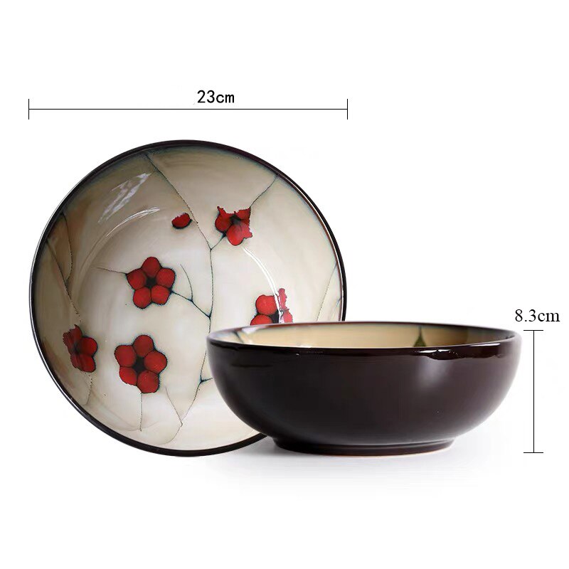 Japanse Stijl Porselein Rode Pruim Servies Huishoudelijke Keramische Steak Dessertbord Diepe Schotel Soep Rijstkom Kleine Sojasaus Schotel: Soup bowl