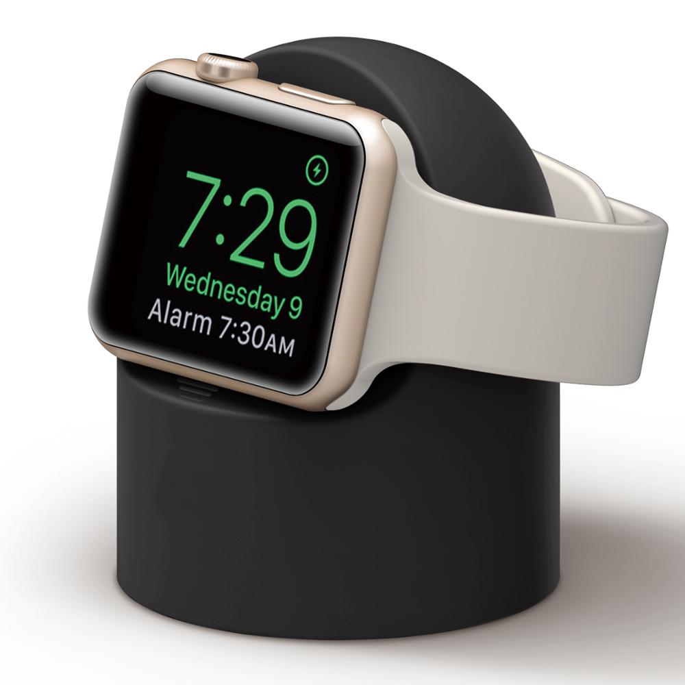 Holder til apple ur serie 6 5 4 3 2 1 se stand watchos natbord holder silikone hjemmeladestation til ur moderne: Sort