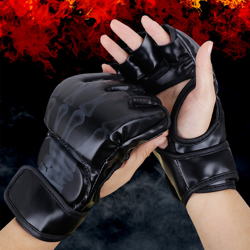 Professionele bokshandschoenen met halve vingers voor volwassenen Kinderen MMA Gratis zandzaktraining Beschermende vechtuitrusting Boksuitrusting Luta: Black
