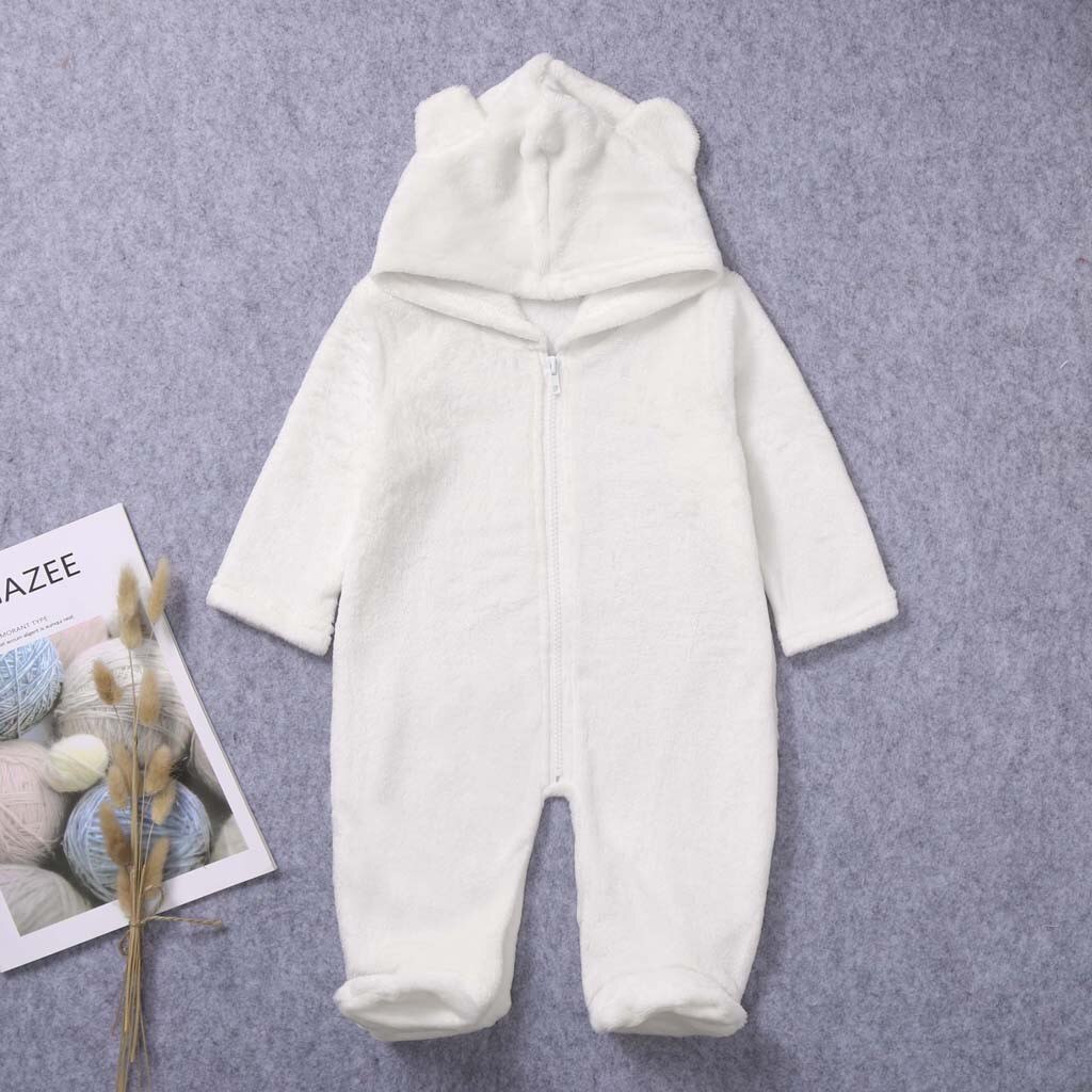 0-2 Y Pasgeboren Baby Jongen Meisje Winter Fleece Jumpsuit Hooded Romper Warme Jas Uitloper