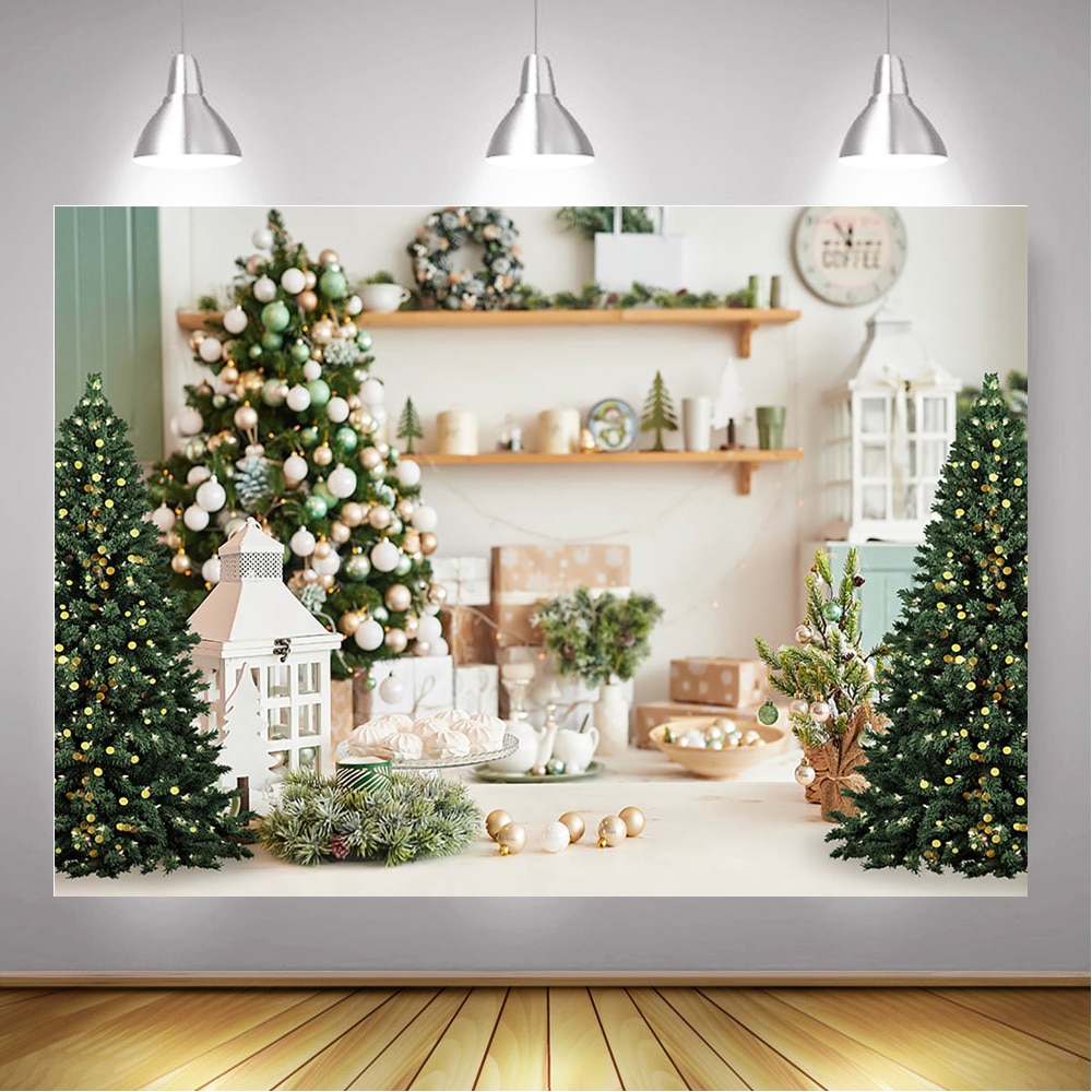 Arbres de noël toile de fond photographie hiver noël blanc salon fond décorations cloches hiver Portrait accessoires