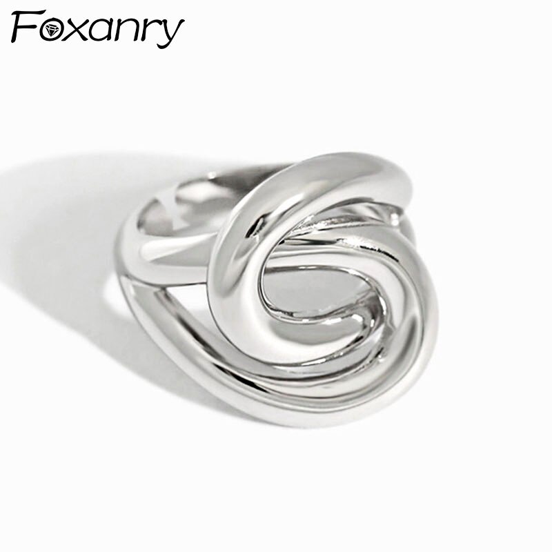 Foxanry Minimalistischen 925 Sterling Silber Finger Ringe für Frauen INS Kreative Twist Wickel Geometrische Partei Schmuck