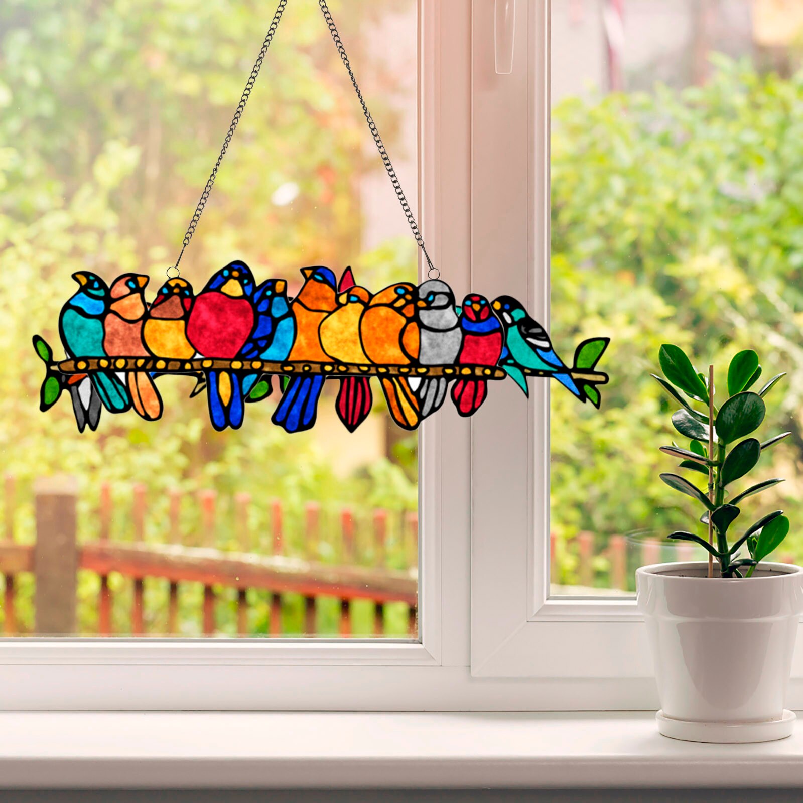 Bird Window Hanging Suncatcher Acrylic Stained Hanging Birds Decoration Rainbow Home Garden Decor Hanging Decorations C09