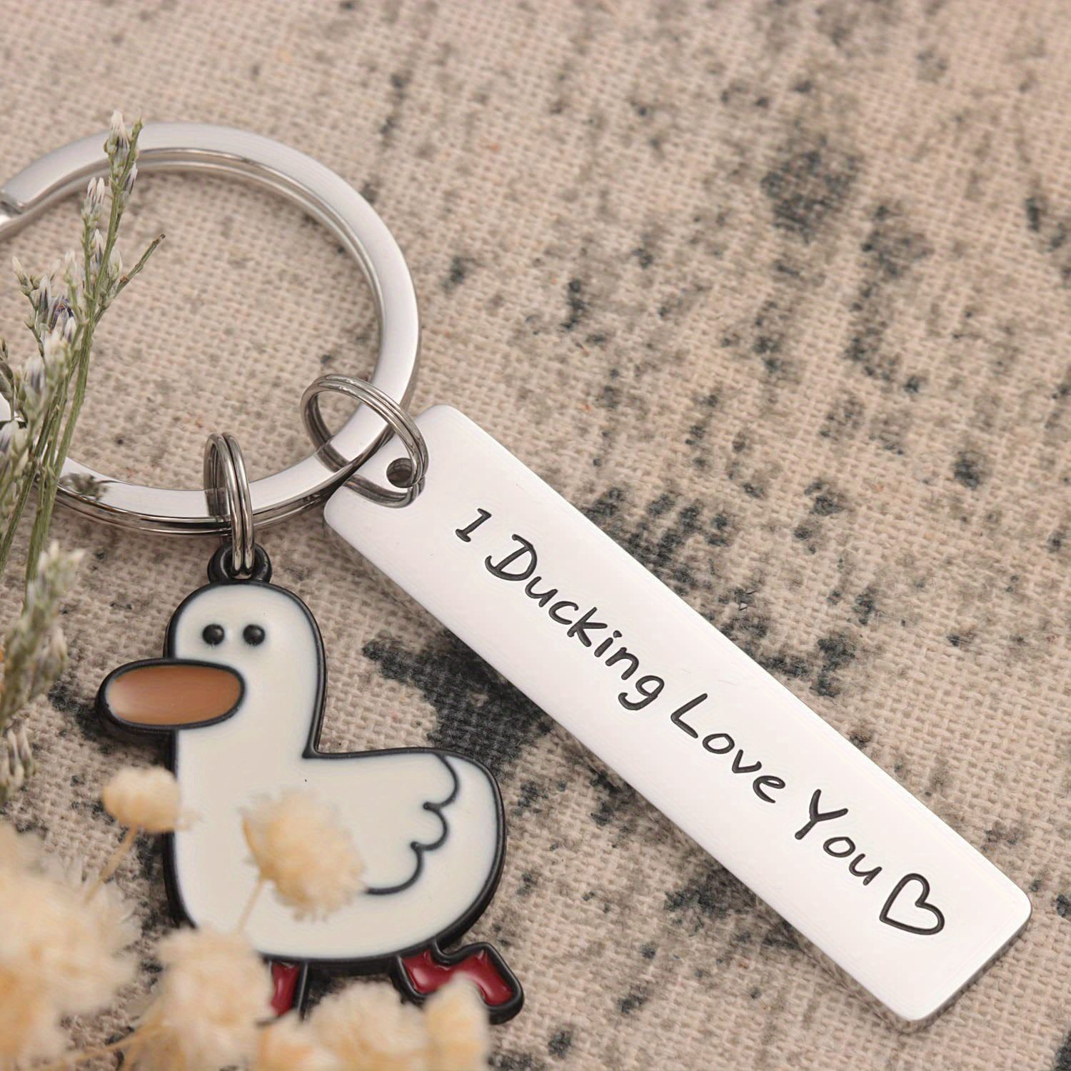 divertido para amantes, pato, te amo, lindo llavero con trocadilhadilla de pato, joyería para parejas, del Día de San Valentín para novio y novia
