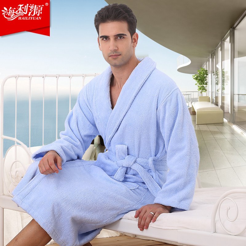 Albornoz de invierno de hombre, pijamas de algodón para parejas, bata para amantes, ropa de dormir, toalla de forro polar larga para casa, hotel, invierno, blanco, azul