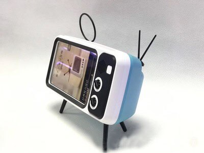 JOYLOVE 3 In 1 Wireless TV Portable Bluetooth Bass Speaker Mobile Phone Holder Stand Speaker Retro Photo Frame: blue