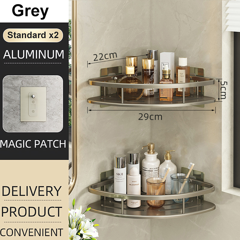 Bathroom Shower Corner Shelf Rack Shower Gel Bottles Facial Cleanser Holder Bath Triangular Adhesive Shower Caddy Basket Shelves: MULTI