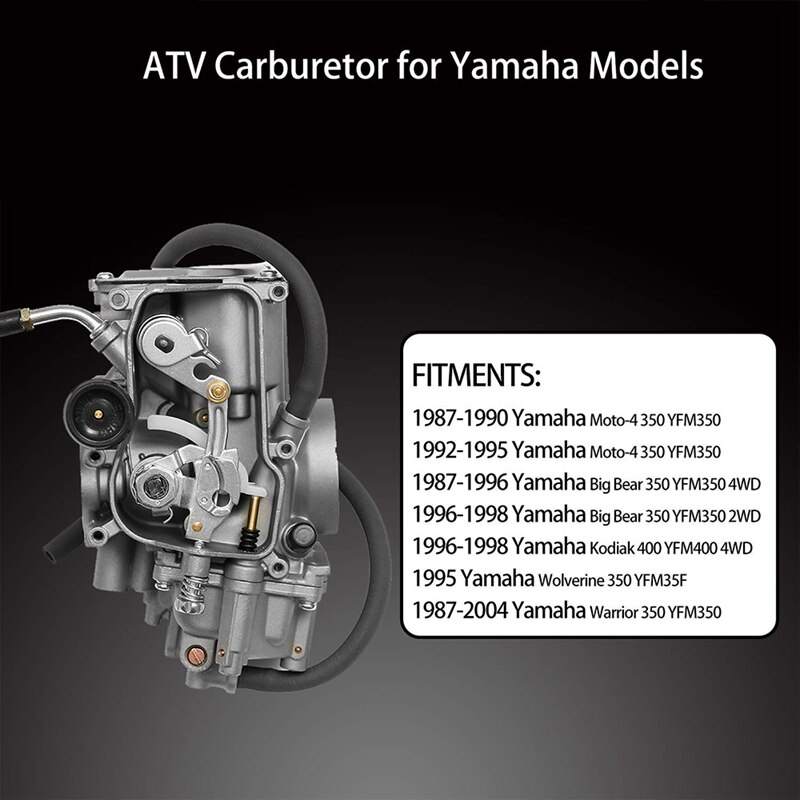 Carburateur pour ATV Yamaha 1987-1990 &amp; 1992-1995/350 YFM350, 1987-2004 Warrior 350 YFM350, 1996-1998 Kodiak 400 YFM40