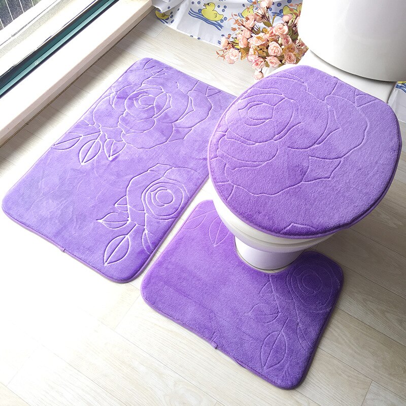 Zeegle 3D en relief mémoire éponge tapis de bain ensemble absorbant salle de bain tapis ensemble antidérapant salle de bain tapis de sol tapis de toilette: roses