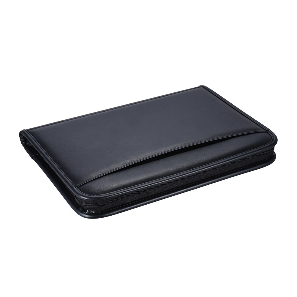 Multifunctional Business Zippered Portfolio Padfolio Folder Document Case Organizer A4 PU Leather with Card Holder
