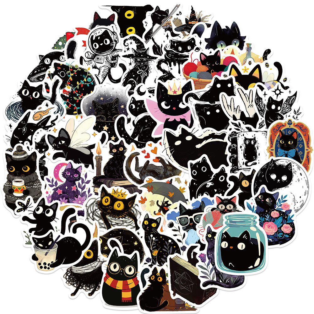 10/30/50 Stuks Schattige Kunst Zwarte Kat Cartoon Graffiti Stickers Esthetische Diy Gitaar Bagage Telefoon Koffer Leuke Sticker Voor Kid Cadeau