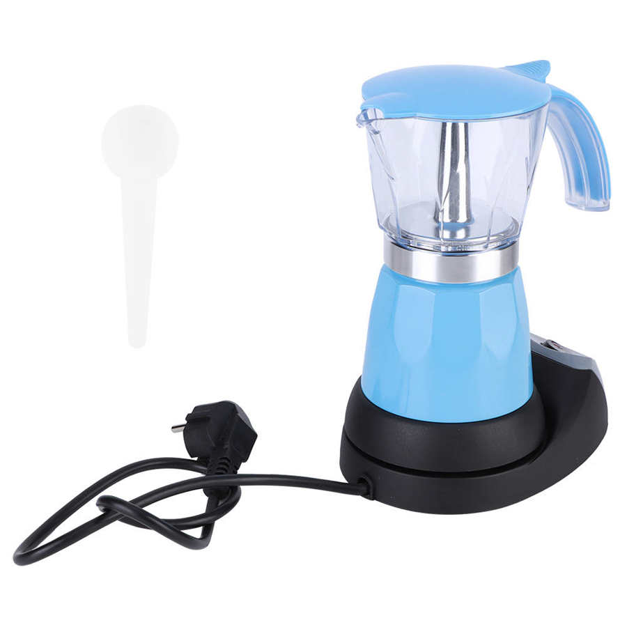 Kaffemaskine espresso mokkakande ottekantet aluminium kaffekedel komfur 3-6 kopper eu stik 220v: Blå