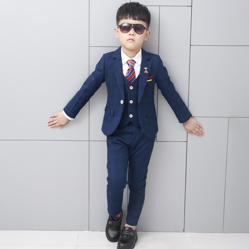 Formal Wedding Boys Suits 4 Pieces Dress Children Costume Tuxedo Kids Party Wear Clothes Gentlemen Teenage Ceremony School Sets