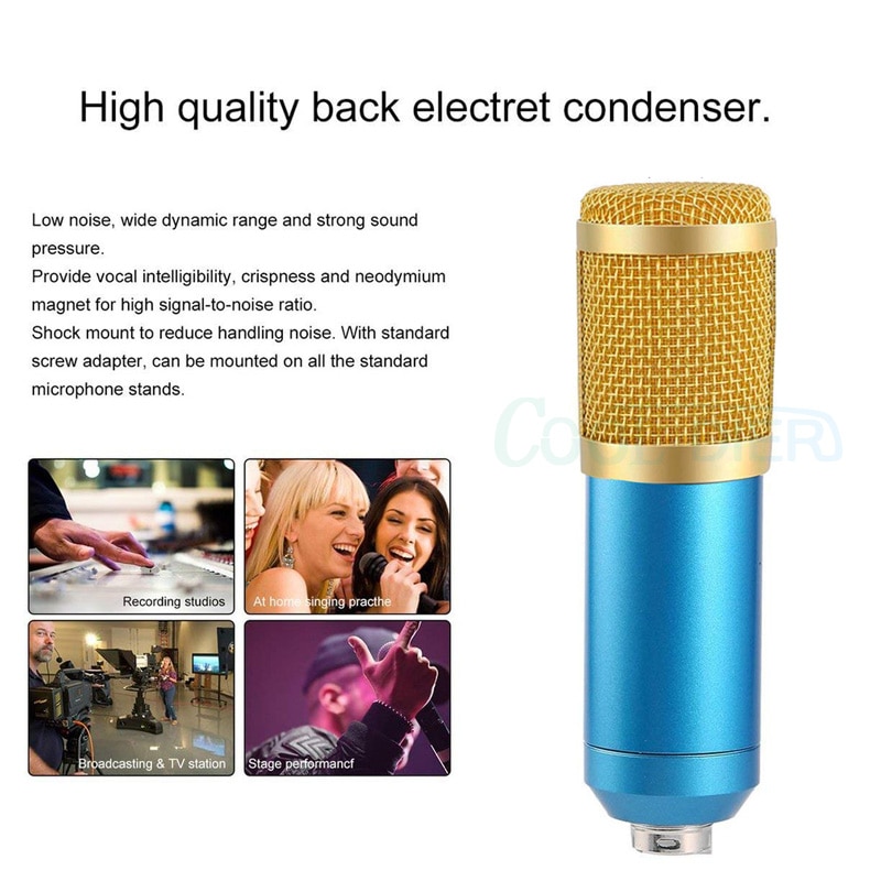 COOL DIER BM800 Condenser Microphone With Shock Mount Mikrofon Condenser Sound Recording MIC For Radio Braodcasting
