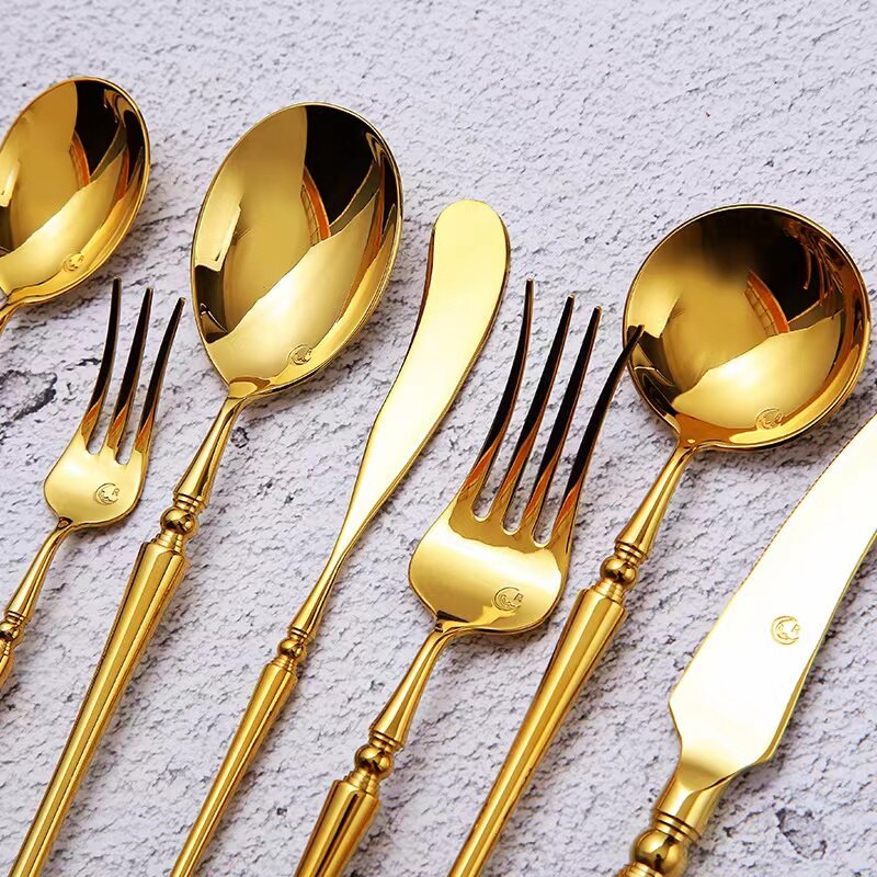 Gold Cutlery Set Forks Spoons Knives Tableware Chopstick Spoon Knife ForkStainless Steel Dinnerware