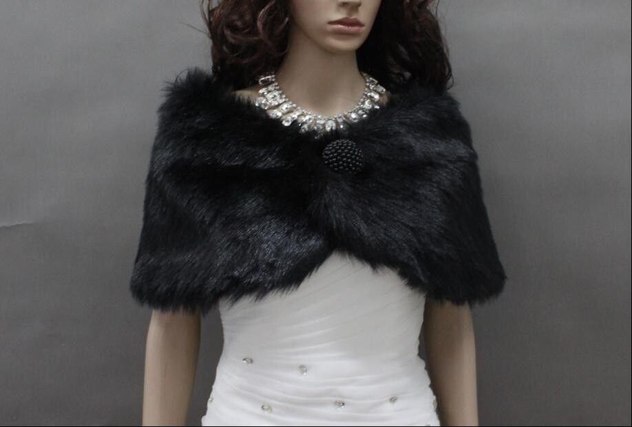 Faux Fur Shawl Pearl White Ivory Black Wedding Wrap Bridal Shrug Coat