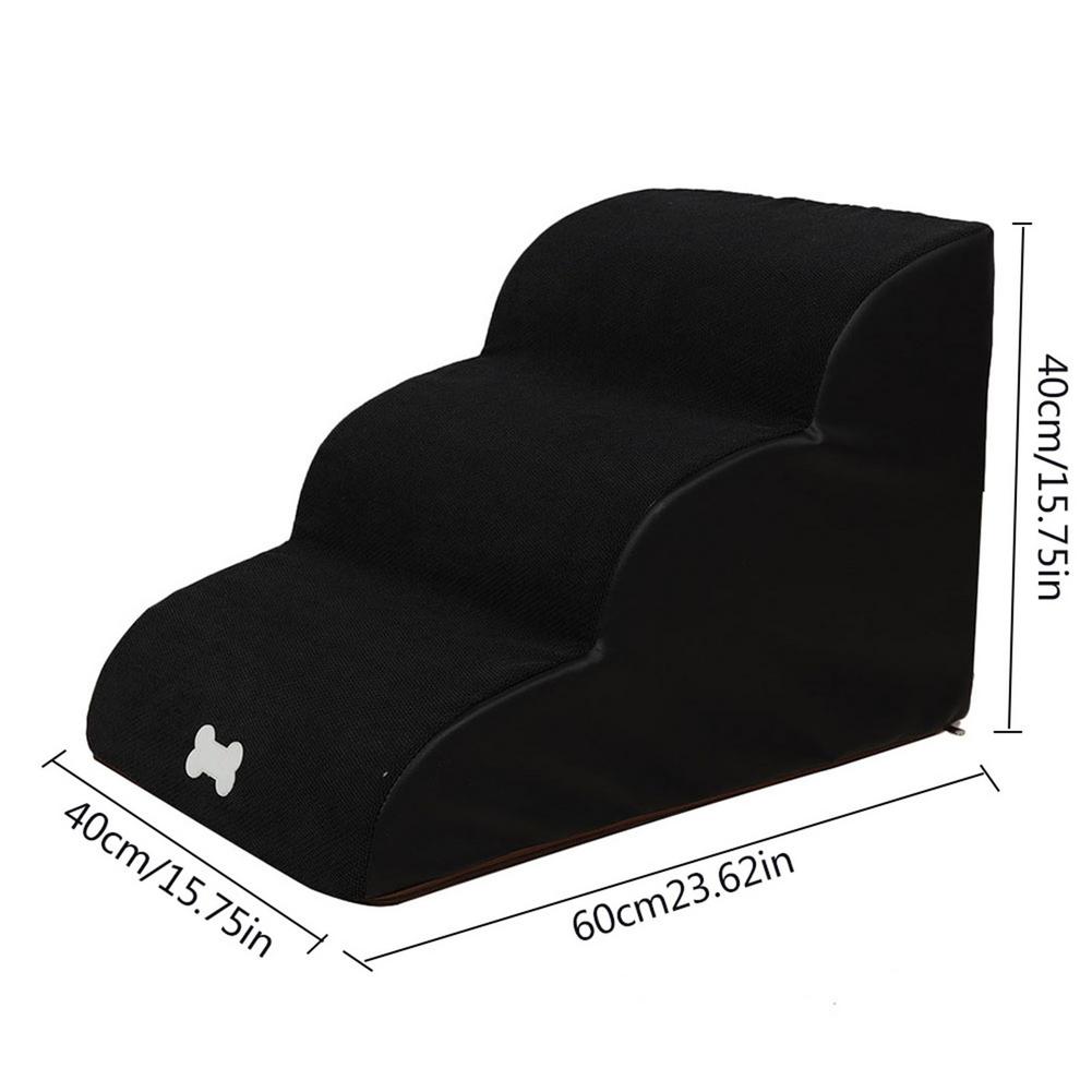 Pet Cat Dog Stairs Ladder Small Dag Cat Bed Stairs Steps Kitten Puppy Ramp Sofa Bed Ladder Anti-slip Removable Dogs Bed Stairs: Black
