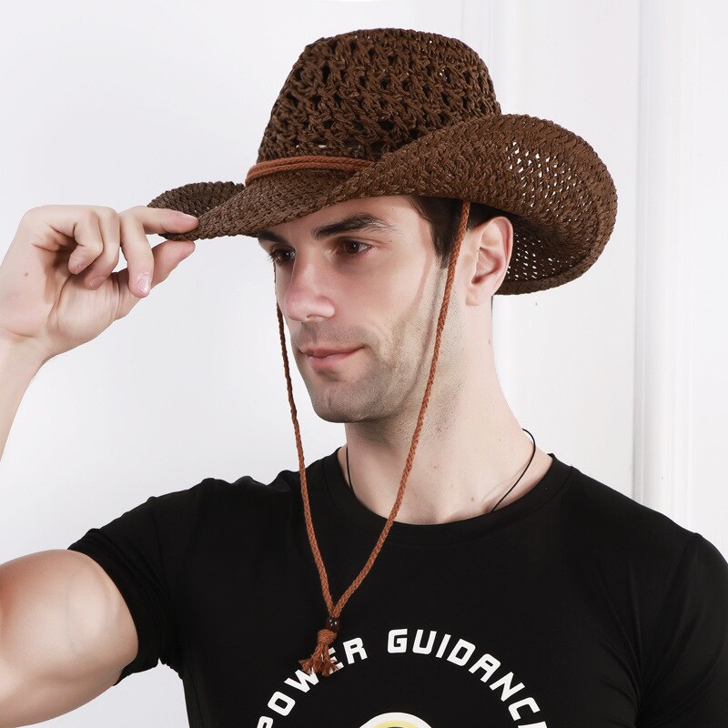 Western cowboyhat til mænd kvinder sommerhatte fiskehat udendørs vævet hat herrehatte kaskethat