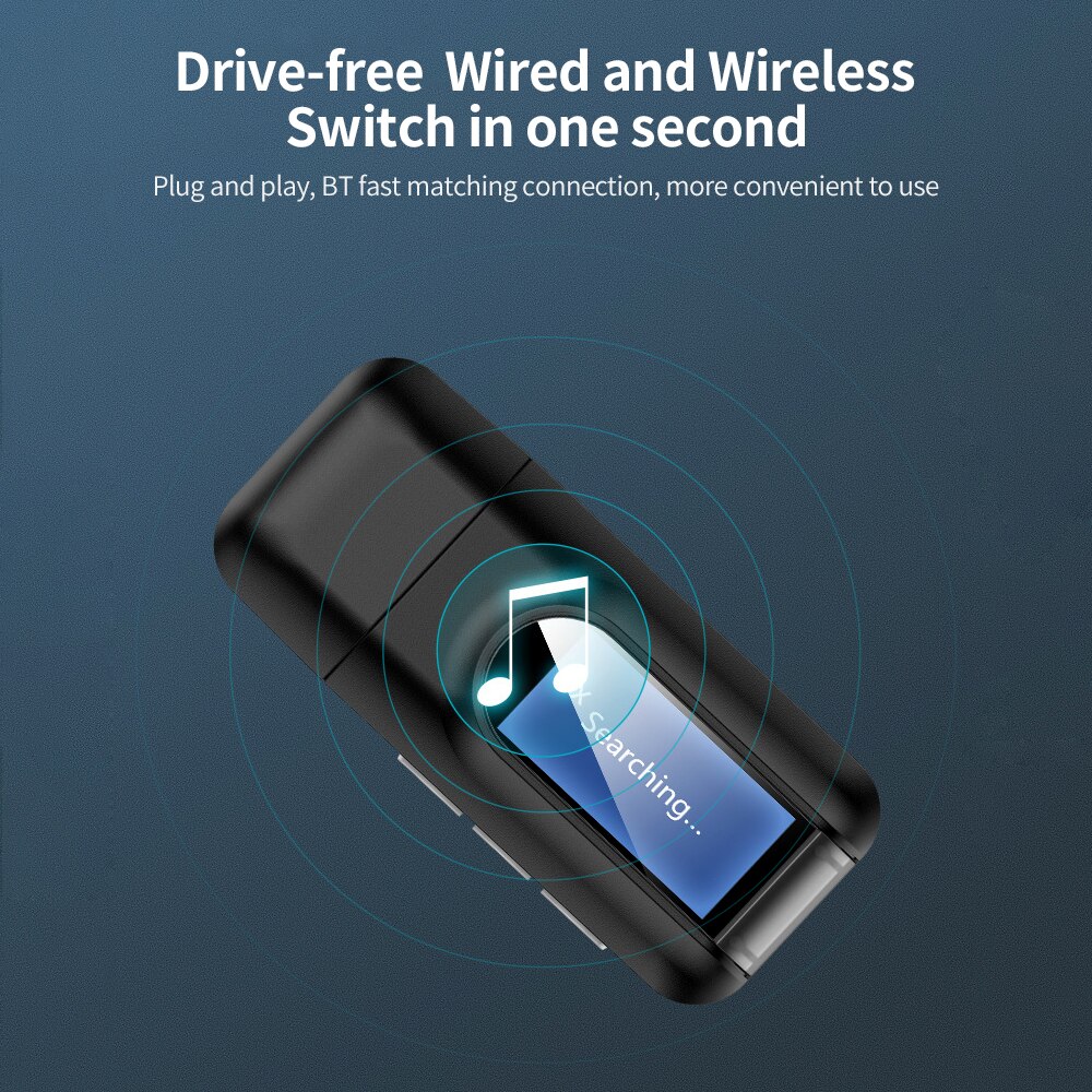 BT 5.0 Audio Adapter 2-in-1 Receiver&Transmitter Adapter with LCD Visual Display Plug and Play Wide Compatibility Black