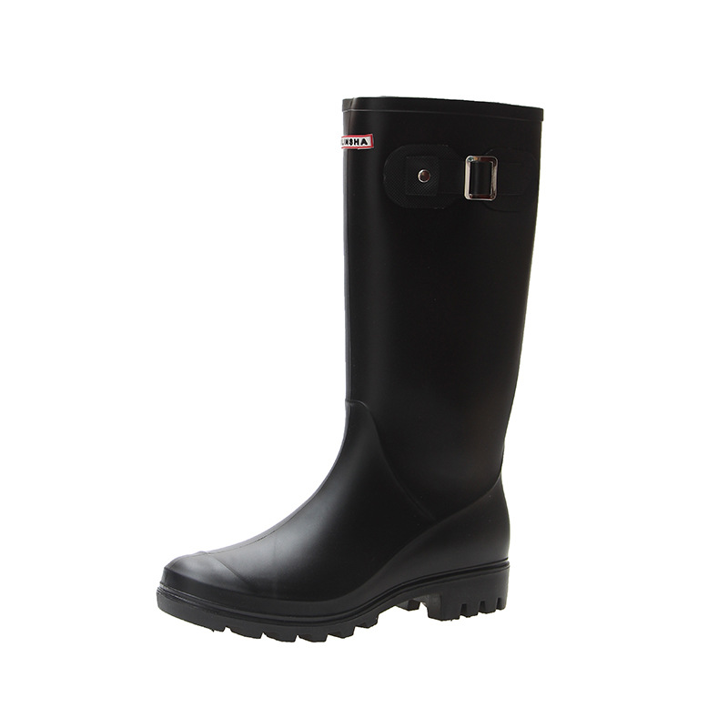 Winter engeland hoge buis effen kleur waterdichte regenlaarzen dames rubberen schoenen regenlaarzen lente en herfst: Zwart / 8