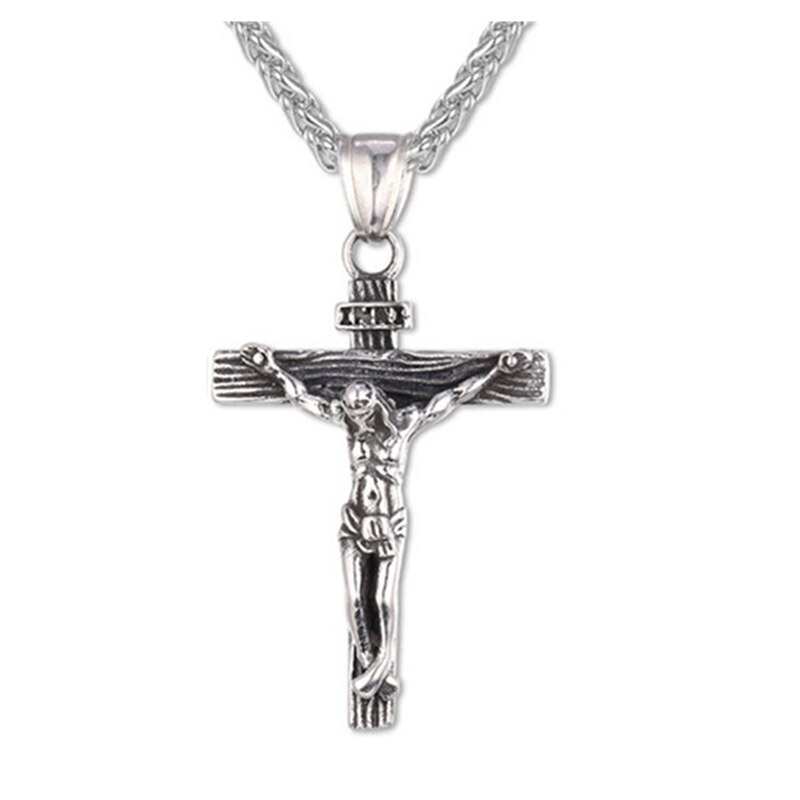 Cadena de acero inoxidable con crucifijo para hombre, collar con colgante de pieza de Jesús, Cruz INRI, Color dorado, de joyería cristiana