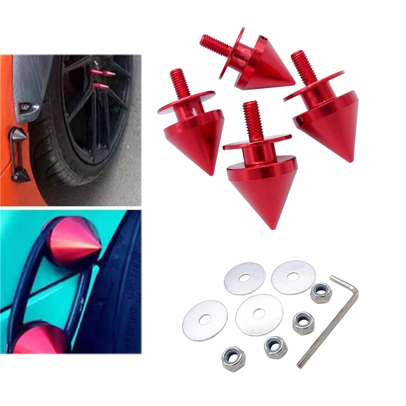 4 Pcs Alloy of Pack Fasteners Nuts Bolt Car Spike Front Bumper Hatch Lids Quick Release Fasteners Kit Red QRF015