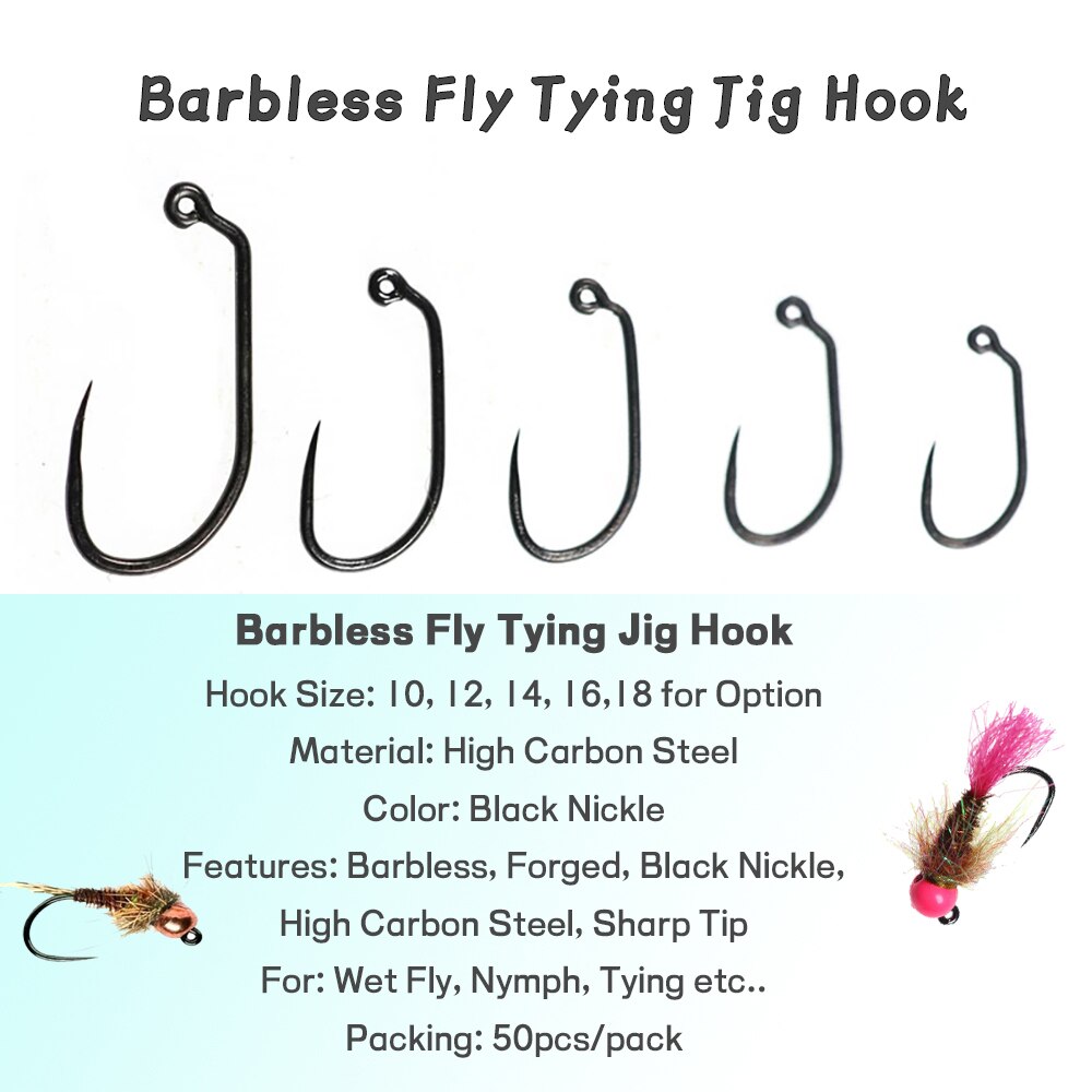 WIFREO – hameçons de pêche à la mouche, crochet de gabarit, nickel noir, humide, nymphe, Caddis, Pupa, 50 pièces, #10-18