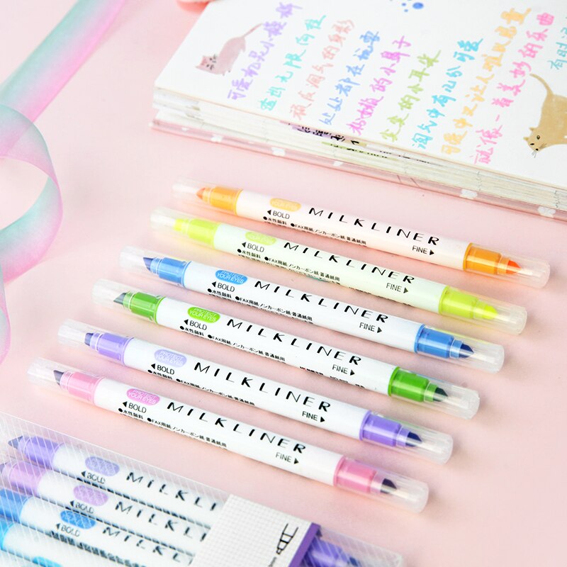 12 kpl söpö kaksipäinen fluoresoiva kynä maitopaperi korostuskynä värillinen kynä koulutarvikkeet kawaii