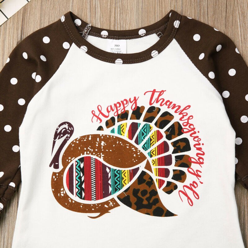 Happy Thanksgiving Fall/winter Baby Meisjes Boutique Top t-shirts Kleding Wijn Stip Icing Mouw Katoen Serape
