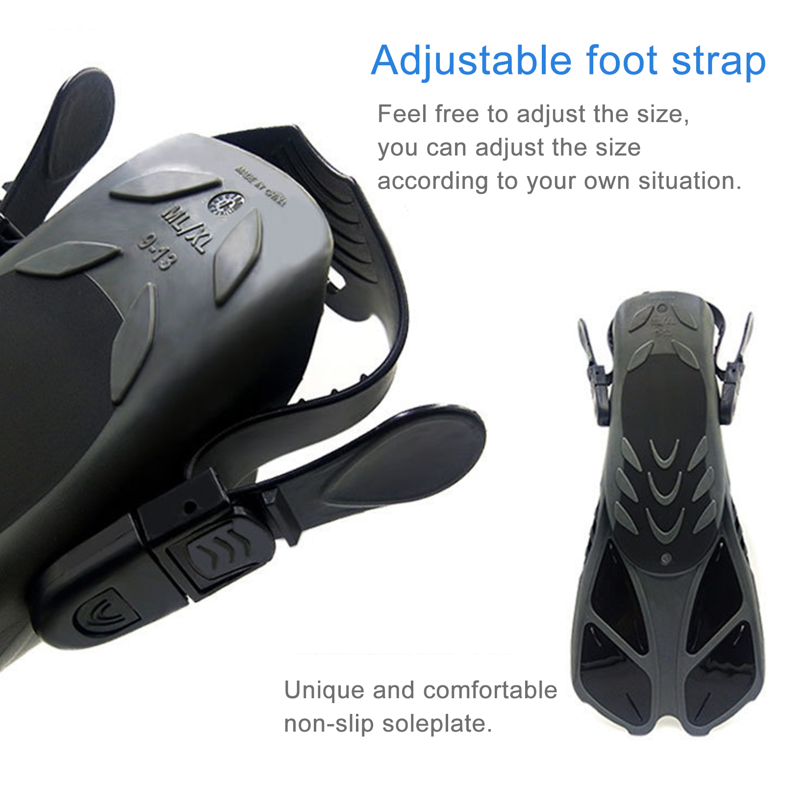 Adjustable Pool Fins Foot Fins Swimming Fins Diving Flippers Submersible Snorkeling Adult/Child Flexible Comfort Portable