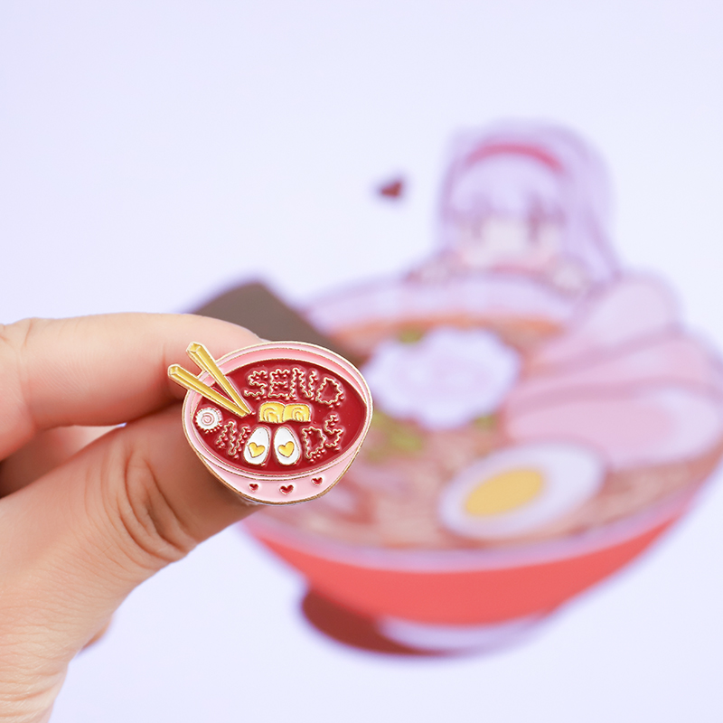 Eggs Ramen Enamel Pin Pink Bowl Noodles Badge Custom Brooches Bag Clothes Lapel pin Cartoon Food Jewelry for Kids Friends