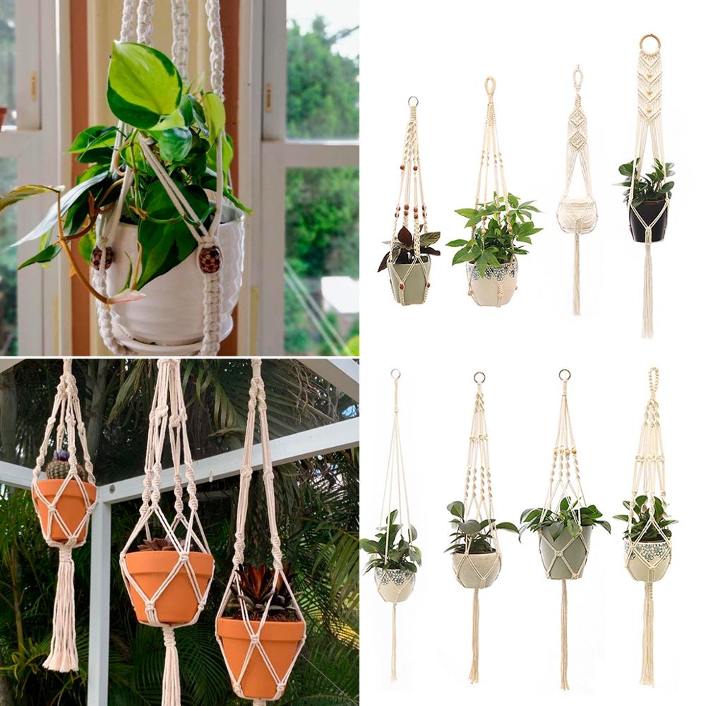 Handgemachte Makramee Werk Aufhänger Blumentopf Hängen Pflanzer Korb Unterstützung für Blume Steht Zauberstab KleiderbüGel Garten Balkon Dekoration