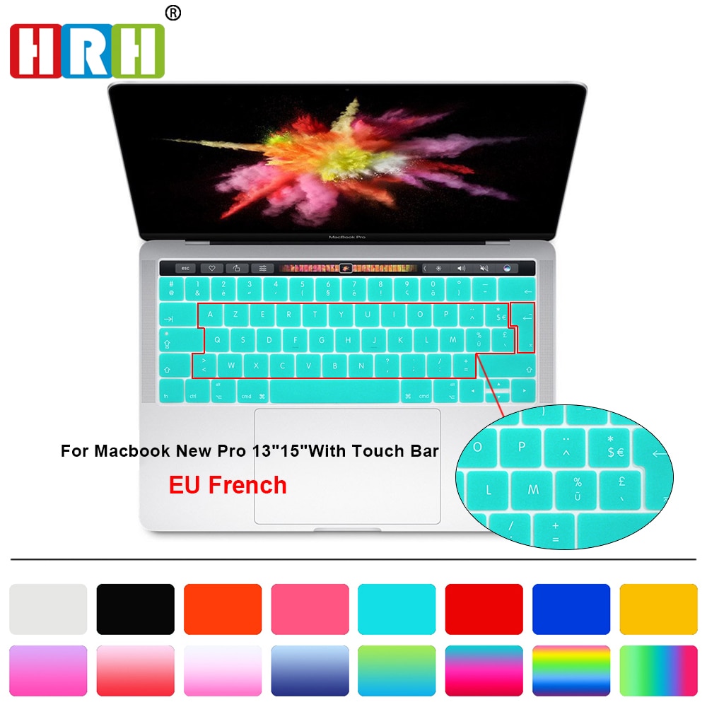 HRH ue wersja francuska Azerty cienka klawiatura obejmuje skórki silikonowe dla Macbook Pro 13 "15" A1706 A1707 A1989 A1990 A2159 pasek dotykowy