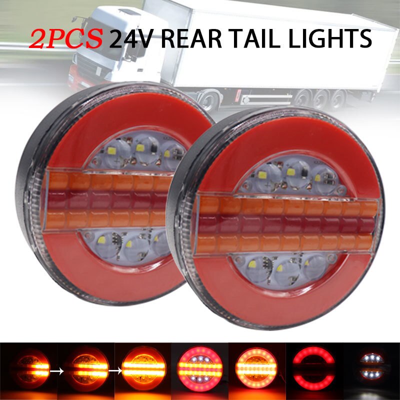 2x Dynamische Led 24V Auto Vrachtwagen Achterlicht Achter Stop Indicator Remlicht Ronde Richtingaanwijzer Trailer Caravan Van vrachtwagen Bus Camper