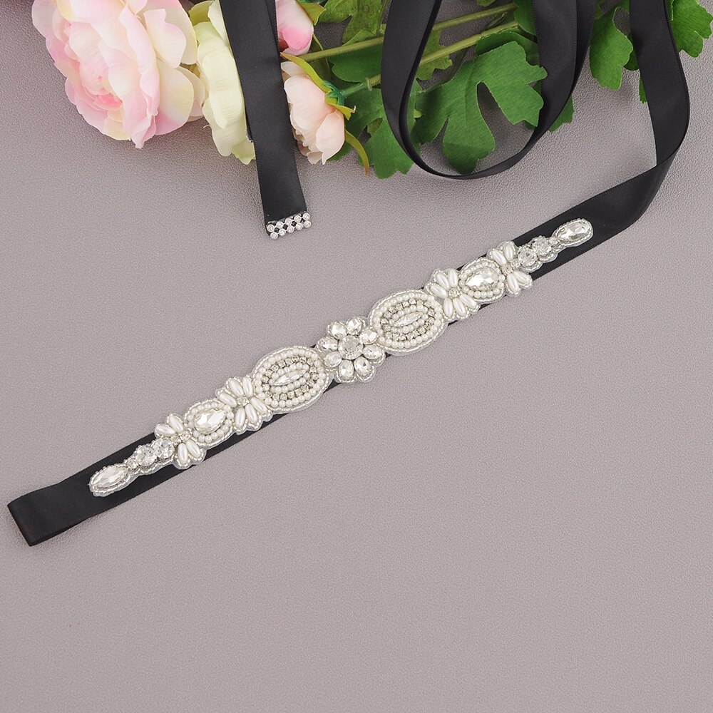 ZMS43 Rhinestone Belt Wedding Belt Evening Dress Belt Bridal Belt Bridesmaid Sash Sparkly Belt Belt for Evening Party Prom Gown: black
