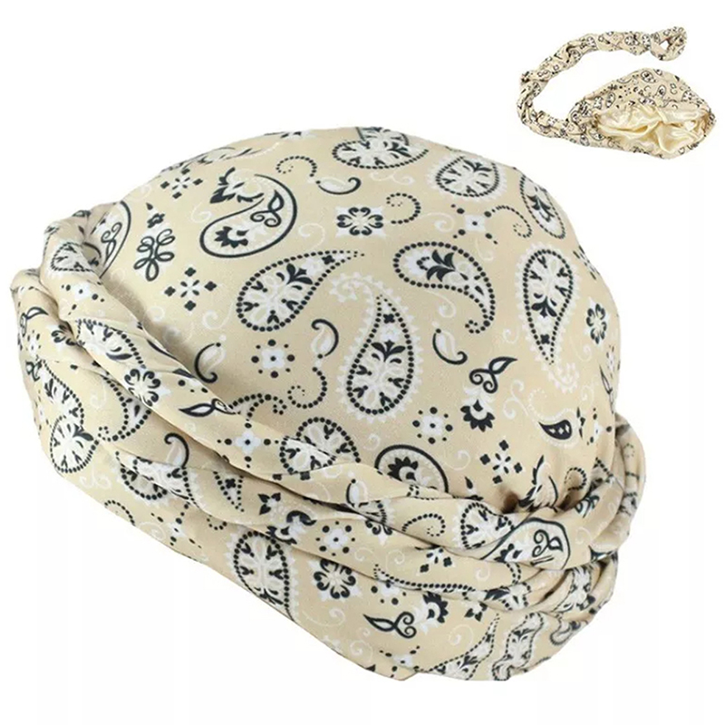 Men Women Paisley Print Headscarf Pirate Hat Outdoor Sport Cycling Bandana Sweat Absorbant Muslim Turban Bohe Style Head Wrap: Beige