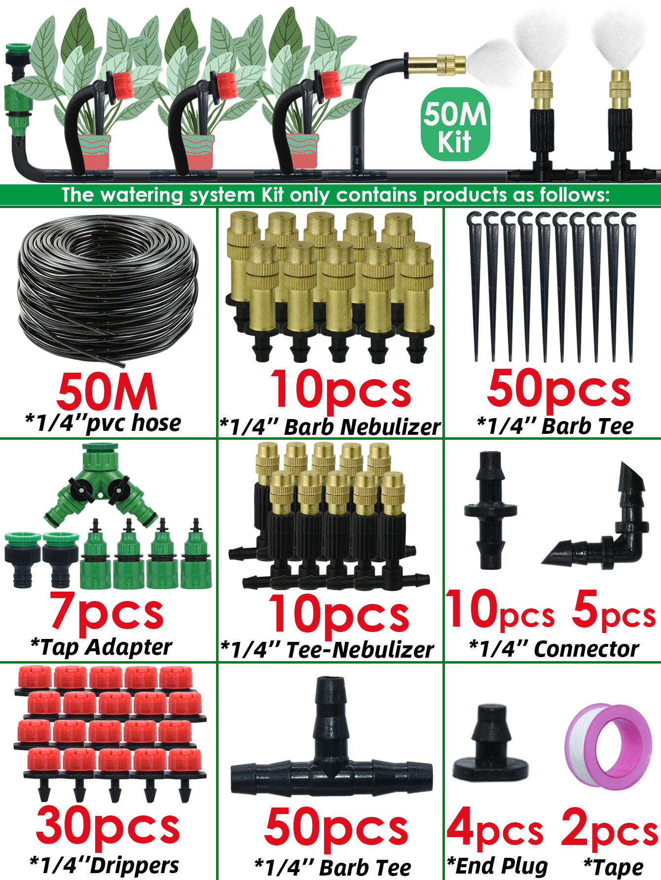 Sprycle 5M-50M Automatic Watering System Kit Garden Micro Drip Irrigation Controller DIY Cooling Mist Spray for Vegetable Flower: Navy Blue