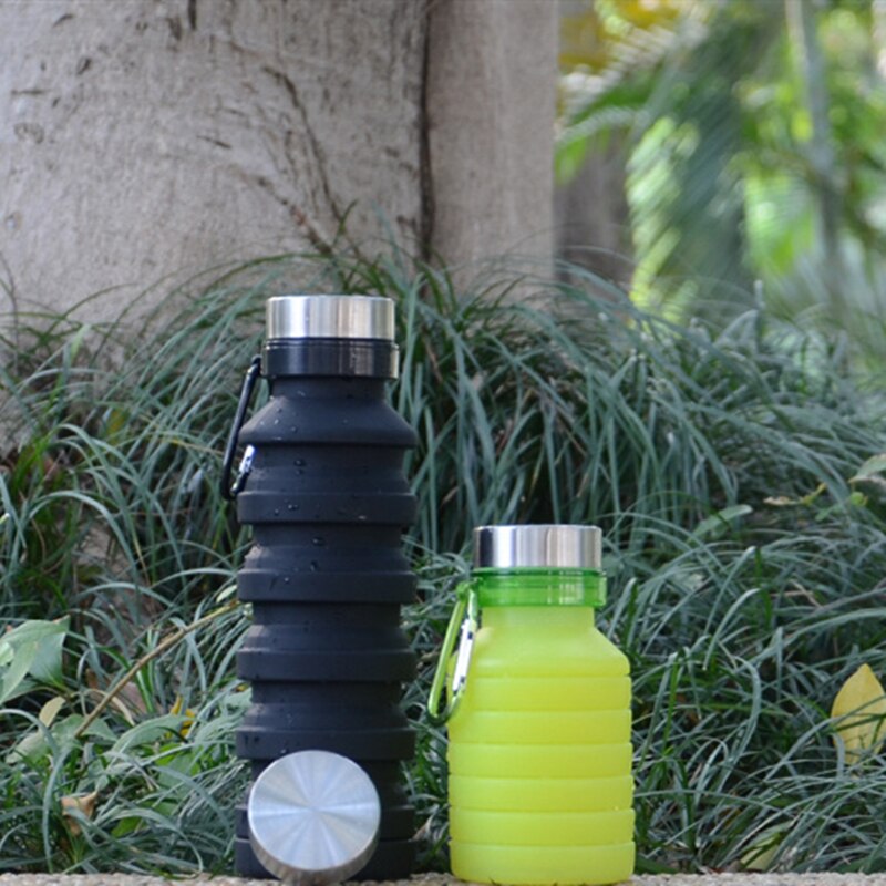 Siliconen Water Fles Squeeze Verstelbare Bpa Gratis Opvouwbare Lekvrije Bike Sport Flessen Met Haak Drinken Reizen Waterkoker 550ml