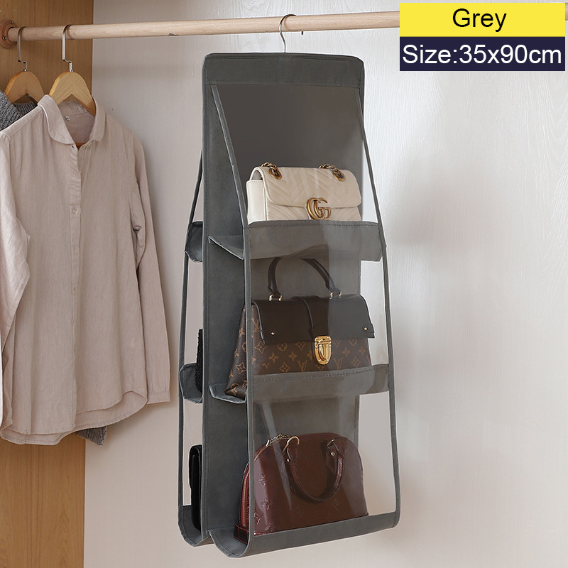 Handtaschenaufbewahrung, hängende Aufbewahrungstasche für Kleiderschrank, Schrank, Tür, Wand, transparent, staubdicht, mehrschichtig, faltbare Tasche, Organizer mit Aufhänger: Black