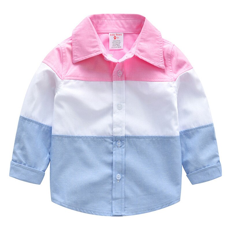 Shirt Voor Jongens Kids Katoen Knop Turn-Down Shirts Peuter Jongens Kraag Shirt Kinderen Engeland Kleding Tops Schooluniform blouse: Roze / 4T