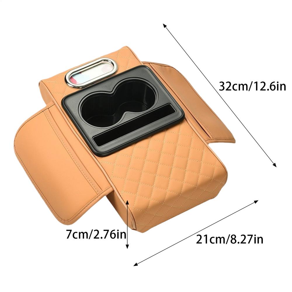 Coussin d'accoudoir de Console centrale automatique, avec 2 porte-gobelets, support de téléphone, coussin d'accoudoir en cuir PU, oreiller Portable pour voiture, coussin de hauteur: YELLOW