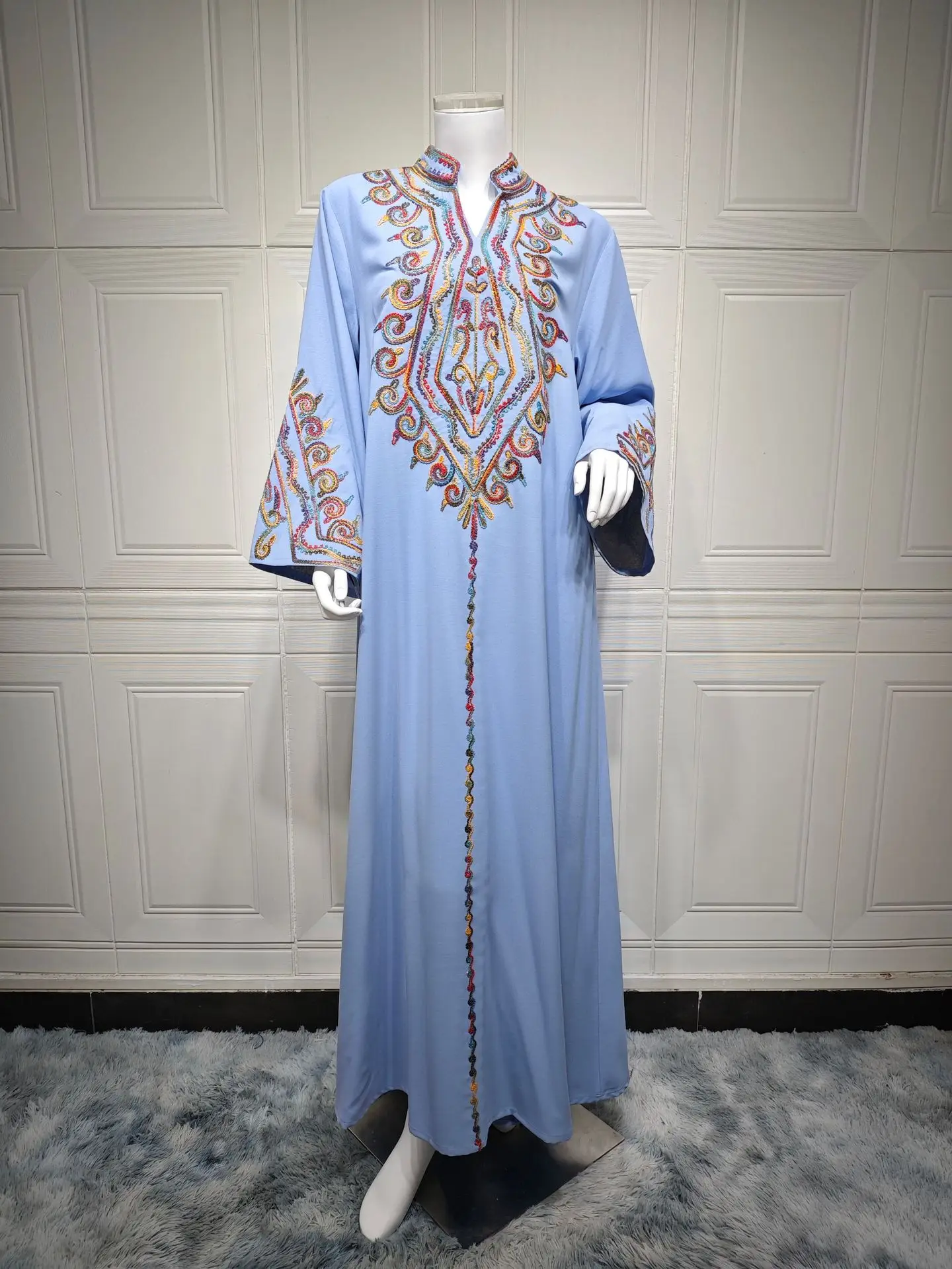 Ramadan Abaya für Frauen Muslimischen Stickerei Kleid Dubai Kaftan Türkei Arabischen Kleid Eid Djellaba Kaftan Marocain Frauen Jalabiya Kebaya: L / Schwarz