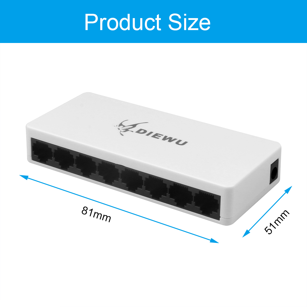 kebidumei Mini 8 Ports Network Switch 10/100Mbps Fast LAN Ethernet Network Switch Adapter with EU/US Power Supply